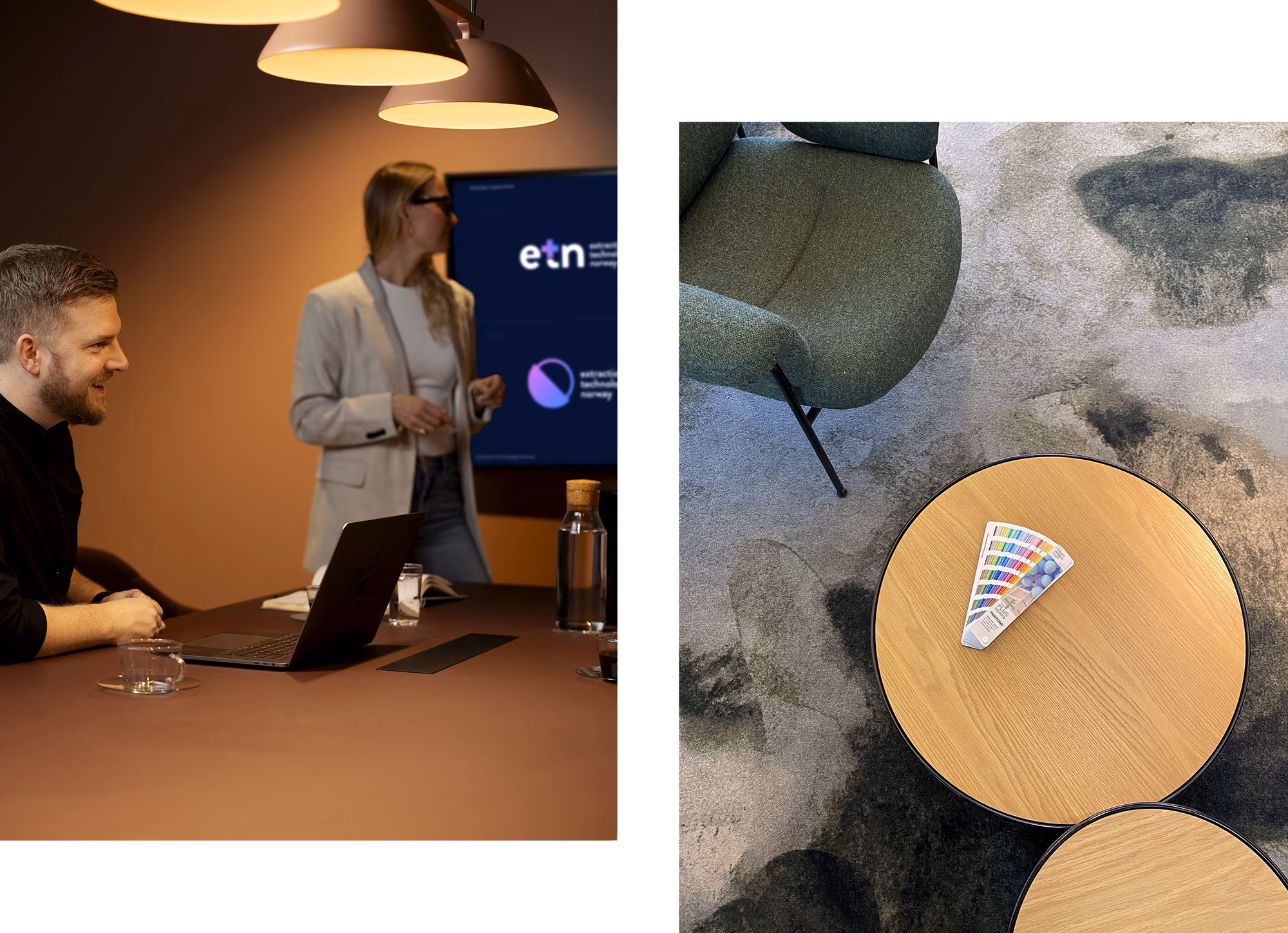 A composition of a workshop scene and a styled tabletop from the WeForm studio.